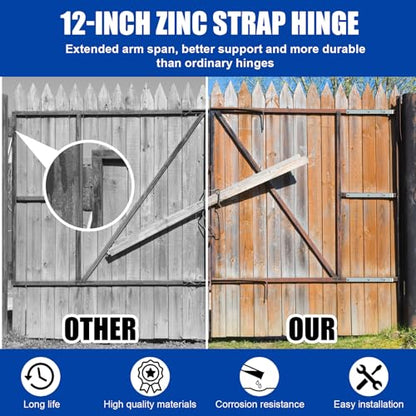 Yaocom 4 Pack 16" Zinc Strap Hinge Heavy Duty for Gate, Barn,Shed, Silver - color: Silver, size: 16 Inch