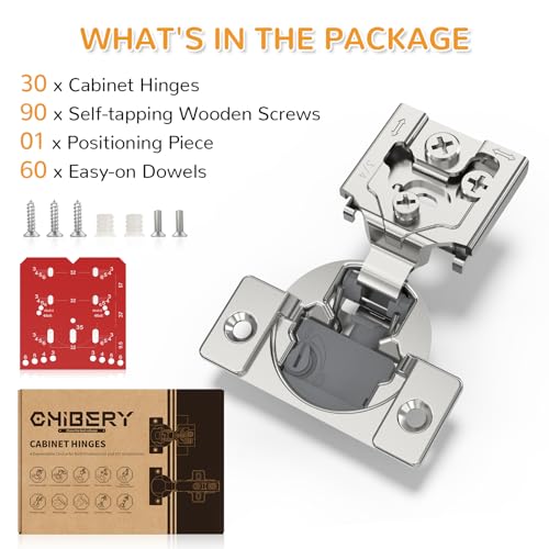 Chibery 30 Pack 3/4” Overlay 4D Soft Close Cabinet Hinges, Concealed Face Frame, Adjustable Closing Speed, 105° Opening Smooth Slow, Hidden Self Closing for Kitchen Corner, Cupboard (with Template) - size: 3/4” Overlay