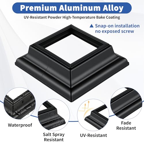 4-Pack 4x4 Post Skirt Aluminum Split Deck Post Base Cover (Black) - color: W/P Gasket Black UK