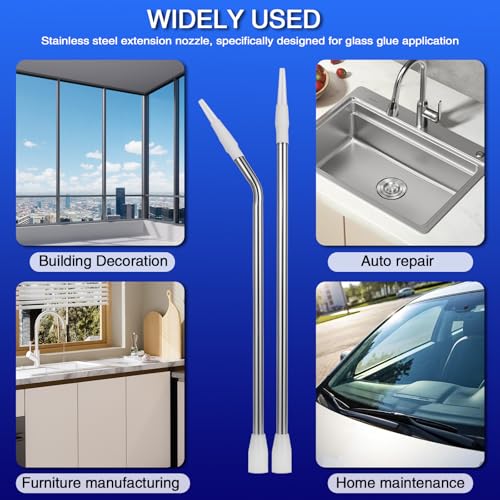 2 Pcs long Glass Glue nozzles, one Straight and one Curved