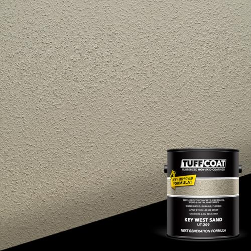 Tuff Coat Medium Texture Rubberized Non-Skid Deck Coating – Textured Non-Slip Safety Surface for Pool Decks, Docks, Boat Ramps, Patios, Walkways & High-Traffic Areas (UT-209 Key West Sand 1-gallon) - color: Key West Sand, size: 128 Fl Oz (Pack of 1)