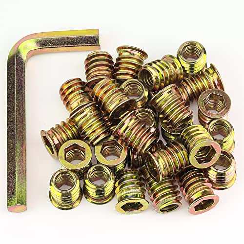 5/16-18 Threaded Inserts, Wood Inserts, Steel Threaded Inserts for Wood Furniture Screw, HELIFOUNER 40 Pieces 5/16”-18 x 15mm Threaded Inserts with Hex Wrench for Wood Furniture - size: 5/16"-18 x 15mm