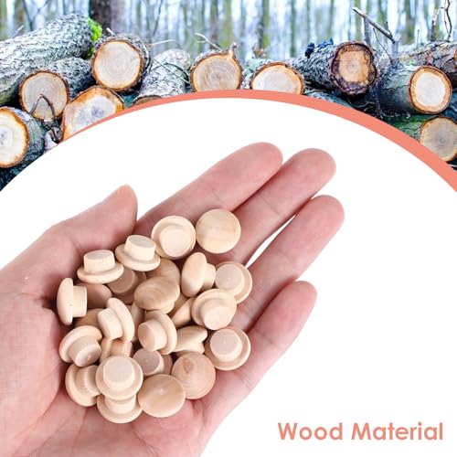 200 Pcs 3/8 Inch Wood Plugs for Screw Holes, Mushroom Plugs Wood Button Round-Head Screw Covers Hardwood Hole Plug for Gap in Locking Tube Furniture Decoration Woodworking