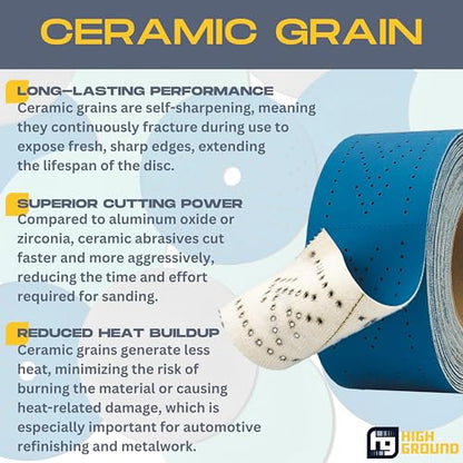 High Ground Ceramic Sanding Roll with Holes, Blue, 2.75 inch x 13 Yards, Hook and Loop, Perforated (220 Grit) - style: 220 Grit