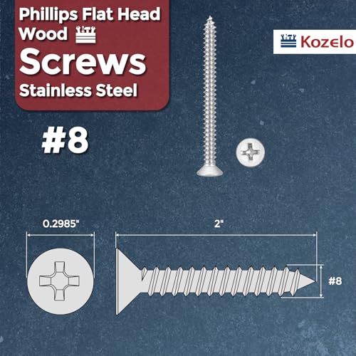100pcs Phillips Wood Screws #8x2 304 Stainless Steel Silver - color: Silver, size: #8x2"