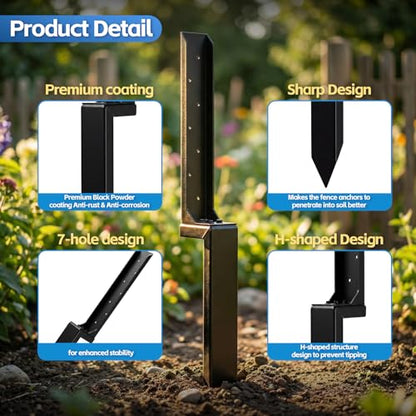 Fence Post Repair Kit, 33.6" Height Upgraded 2.5" Width Heavy Duty Fence Post Repair Stakes, Thickened Anchor Ground Spike for Repairing Tilted/Broken Wood Posts (2)