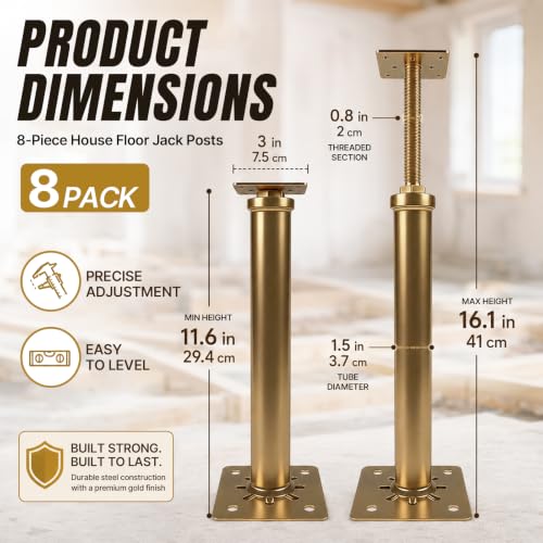 8 PCS House Floor Jacks for Leveling, 11.6" to 16" Adjustable Height - size: 11.6" to 16"