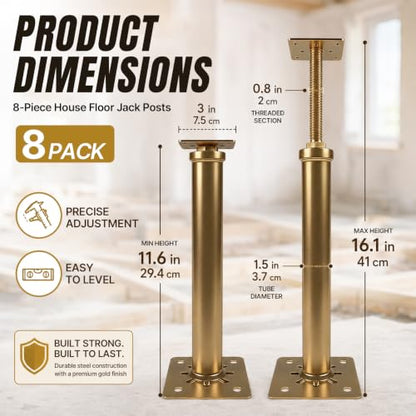 8 PCS House Floor Jacks for Leveling, 11.6" to 16" Adjustable Height - size: 11.6" to 16"
