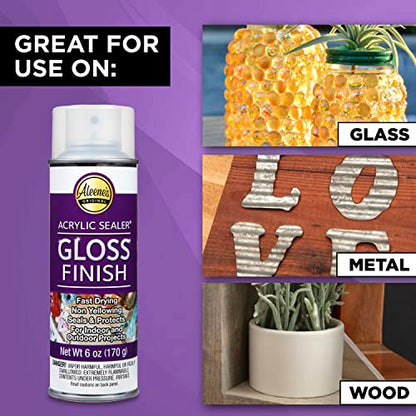 Aleene's Clear Acrylic Sealer Spray, Protective Gloss Finish, 6 oz 3-Pack