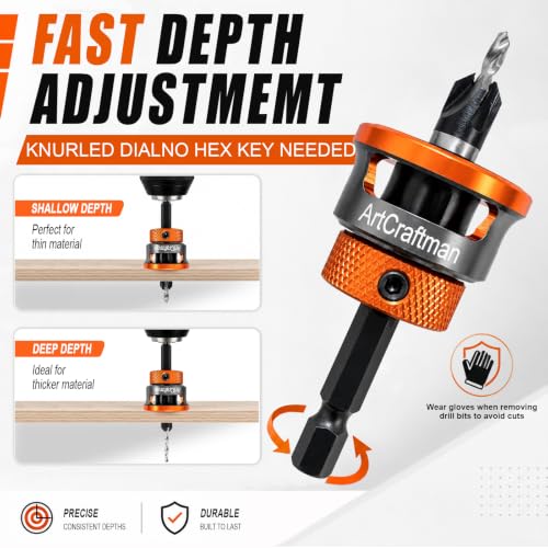 12 PCS Wood Countersink Drill Bits, M2 High Speed Steel 4-Flute Pilot Bits, Depth Stop & L-Wrench, Precision Kit for Wood, Plastic, DIY & Drilling Tasks