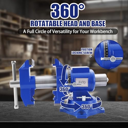 FATO 5” 360° Ductile Iron Bench Vise, 8800LB Force Blue - size: Multipurpose-5"