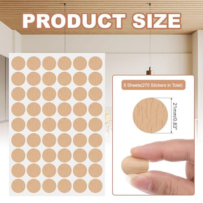 PATIKIL 270 Pieces Screw Hole Stickers, 5 Sheet Self-Adhesive Waterproof PVC Wood Grain Sticker for Screw Holes Wall Cabinets Desk Repairing, Dark Wood Color, 21mm/0.83 Inch - color: Dark Wood Color