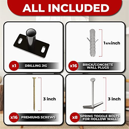 Set of 4 Floating Shelf Brackets Heavy Duty (1/4 inch Thick Baseplate) Painted Black Mild Steel/ Bracket for Hidden Wall Shelves Support Hardware Mount Kitchen/Nursery Decor (8 inch Rods) - size: 8 inch Rod