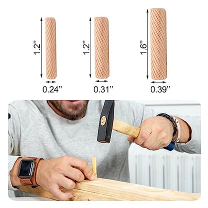 Medsuo 21PCS Wooden Dowels Assorted, Wood Pegs for Shelves, 1/4 5/16 3/8 in