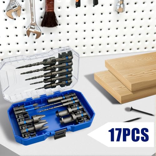 17Pcs Countersink Drill Bit Set 1/4" Hex Shank Wood Plug Cutters - size: 4#-12#