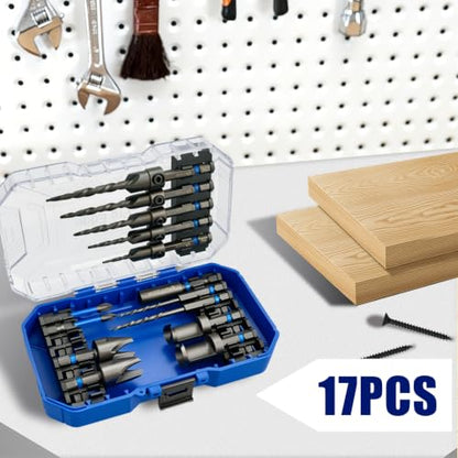 17Pcs Countersink Drill Bit Set 1/4" Hex Shank Wood Plug Cutters - size: 4#-12#