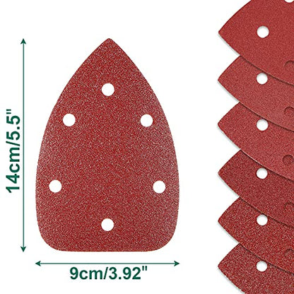 60PCS Triangular Sander Sandpaper, HYCHIKA Detail Sander Sandpaper Assorted 60/80/100/120/180/240 Grits with 6 Holes for Wood Sanding, Fit 3.92inch Qscillating Multi Tool Sander Machine - style: Detail Sander