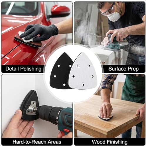 4 Pcs Mouse Sander Pads, 5 Holes Foam Sanding Pads for Orbital Sander Soft Density Sponge Interface Sanding Pad for Detail Sander Woodworking