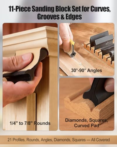 11 Pcs Contour Sanding Grips Set, Hand Detail Blocks for Woodworking