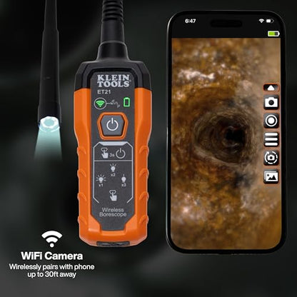 Klein Tools ET21 WiFi Borescope with Light, Inspection Camera for iPhone and Android, Waterproof Camera, IP67 Rated, Adjustable LED Lighting - size: 5 Ft 0.22 in High Flex Snake