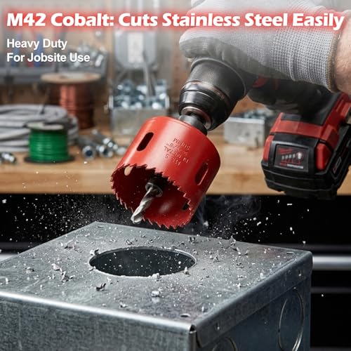 2-3/8"(60MM) Bi-Metal M42 Hole Saw with 8% Cobalt– Deep Cut 2" Depth HSS Hole Cutter for Wood, Plastic, Drywall, Metal Sheet & Hardened Stainless Steel(Without Arbor) - size: M42 2-3/8 in Hole Saw