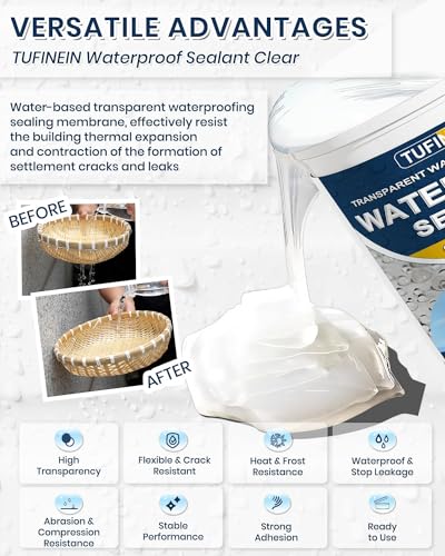 Waterproof Sealant 70 Oz Clear, TUFINEIN Transparent Waterproof Coating Water-Based Invisible Agent Roofs, Walls, Garden, Terraces Indoor & Outdoor - size: 70 Oz