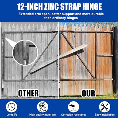 Yaocom 4 Pack 8" Zinc Strap Hinge Heavy Duty for Gate, Barn,Shed, Silver - color: Silver, size: 8 Inch