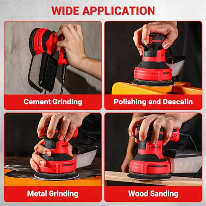 DEKOPRO Electric Sander with 16 Sandpapers, 14000RPM, 5-Inch, High Performance Dust Collection - For Woodworking