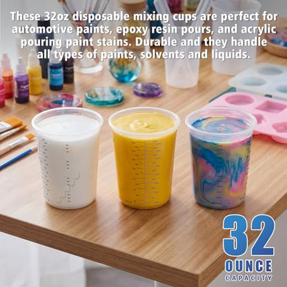Hushee 100 Pcs 32 oz Paint Mixing Cups 1000 ml Disposable Measuring Cups