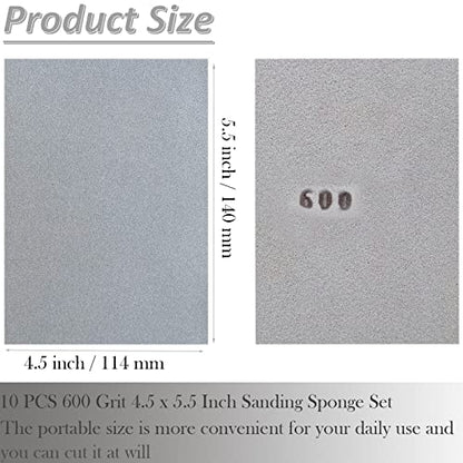 10 PCS 600 Grit 4.5 x 5.5 Inch Sanding Sponge Set, Wet or Dry Hand Sanding Sponges Sheet, Flexible Soft Foam Sand Block for Drywall, Corner Contour, Metal Wood - style: 600 Grit