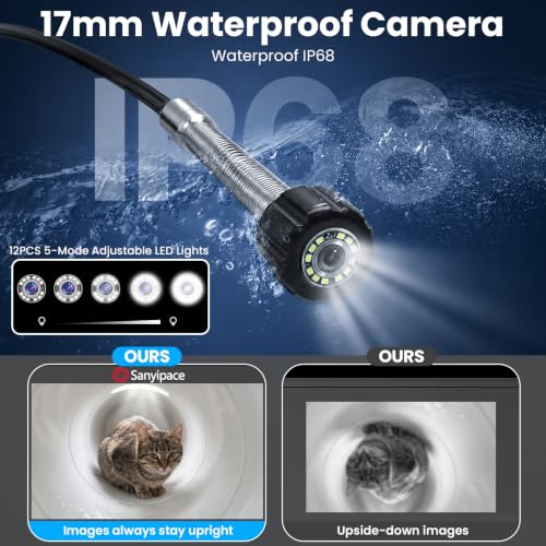 Sanyipace Sewer Camera with 512Hz, Self-Leveling,Distance Counter,100FT/7MM - size: 100FT/30M