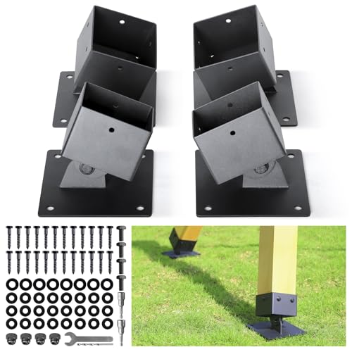 4-Pack Heavy Duty Swing Leveling Base Brackets 45-60 Angle Range Swing Set Brackets Stainless Steel Swing Anchor Leveling Kit Brackets Level on Uneven Ground Fits Grass Gravel and Hard Ground - color: Black, size: Base Brackets:4Pcs