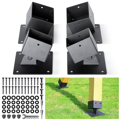4-Pack Heavy Duty Swing Leveling Base Brackets 45-60 Angle Range Swing Set Brackets Stainless Steel Swing Anchor Leveling Kit Brackets Level on Uneven Ground Fits Grass Gravel and Hard Ground - color: Black, size: Base Brackets:4Pcs