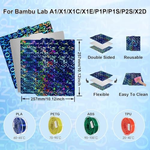 Smooth Holographic Pen Build Plate for Bambu Lab X2D/A1/X1C/X1/X1E/P1S/P1P/P2S 256x256mm Digit+Letter Pattern Flexible Spring Steel Build Plate for Bambu Lab 3D Printer Platform - color: PEN(Digit+Letter)