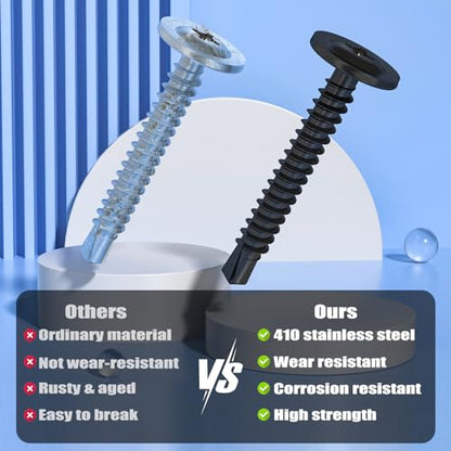 VGBUY 160Pcs #8 x 1 Self Drilling Screws for Metal,410 Stainless Steel Black Zinc Plated,Self Tapping Sheet Metal Screws,Modified Truss Head - color: Black Modified Truss Head, size: #8 x 1 inch