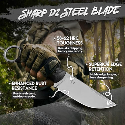 Purple Dragon Fixed Blade Knife with Kydex Sheath -Survival Knife Black - color: Black