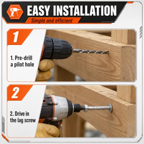 50 Pack 3/8''x6'' Lag Screw Kit with Washers, Hot Dipped Galvanized Hex Lag Bolts Heavy Duty Hex Head Wood Screws, Rust Resistant Exterior Fasteners for Wood Deck Fence - size: 3/8''x6''