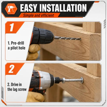 50 Pack 1/2''x6'' Lag Screw Kit with Washers, Hot Dipped Galvanized Hex Lag Bolts Heavy Duty Hex Head Wood Screws, Rust Resistant Exterior Fasteners for Wood Deck Fence - size: 1/2''x6''