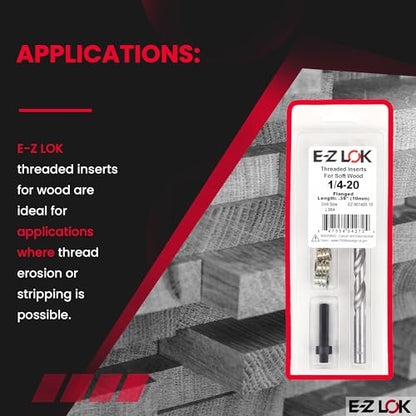 E-Z LOK Thread Repair Installation Kit - Includes E-Z Hex Threaded Inserts for Soft Wood, Zinc Alloy, Flanged, 1/4-20 x 10mm Length, Drill, and Drive Tool, (EZ-901420-10) - size: 1/4-20 x 10mm, style: Flanged