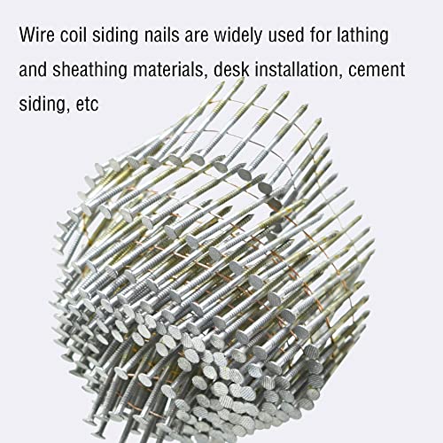 Wire Coil Siding Nails - 2-1/2 x 0.092 Ring Shank 15 Degree Full Round Head Siding Nails, 3600 Count Hot-Dipped Galvanized for Rough Nailing of Lathing and Sheathing Materials - size: 0.092*2-1/2in