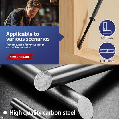 Pocket Hole Screws #8 x 1 Inch (188Pcs) 1lb. Carbon Steel, Black, Washer Head, Coarse Thread, Square Drive,150MM Drive Bit Included - color: Black, size: #8 x 1"