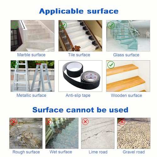BOMEI PACK Anti Slip Traction Tape,2 Inch x 16.5 Ft,Heavy Duty Non Slip Tape,Grip Tape for Stairs, Tread Step, Indoor & Outdoor Use,Waterproof Stairs Non Skid Treads (Black) - color: Black