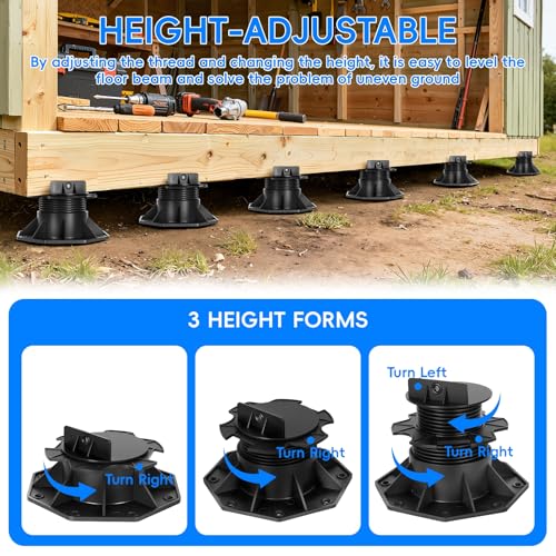 20Pack Adjustable Deck Support Base – Heavy Duty 4600LBS Load Capacity PP Pedestal System, Easy Leveling Joist Support for Patio, Walkway, Shed, Outdoor Wood & Composite Flooring Black