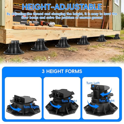 20Pack Adjustable Deck Support Base – Heavy Duty 4600LBS Load Capacity PP Pedestal System, Easy Leveling Joist Support for Patio, Walkway, Shed, Outdoor Wood & Composite Flooring Black