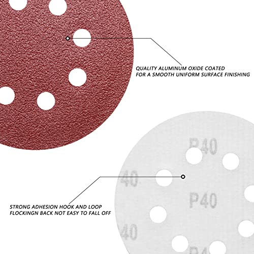 ZEHIQ 5 Inch 40 Grit Sanding Discs, 8 Hole Hook and Loop Sandpaper, 30 PCS