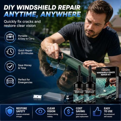 Bighero Windshield Chip Repair Kit – 2026 Upgrade Windshield Crack Repair Kit, Car Windshield Crack Repair Kit for Cracks, Chips & Bullseye – DIY Glass Repair for Auto Windows, Mirrors, Glasses