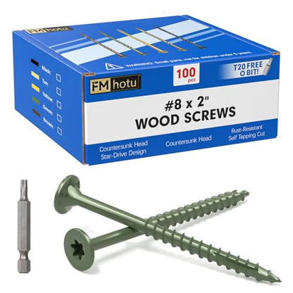 #8 x 2” Deck Screws, 100Pcs Star Drive Wood Screws - color: Green, size: 2 Inch
