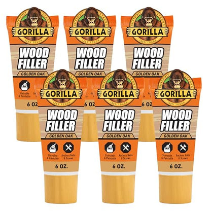 Gorilla Wood Filler, Golden Oak, Water Resistant, 6 oz Tube, 6-Pack - color: Golden Oak, size: 6 - Pack