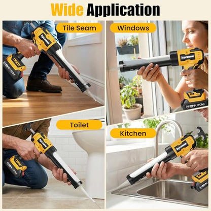 Electric Caulking Gun, 10 Oz Cordless Caulk Gun with 2X2.0Ah Batteries, 6-Speed, LED Light, Drip-free for Filling, Sealing, Repair