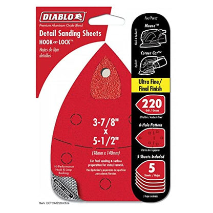 Diablo Premium CAT/Mouse Detail Sanding Sheets - 220-Grit, 5-Pack - size: 5 Pack, style: 220-Grit